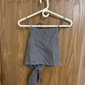 Zara Linen Gray Tie-Back Spaghetti Strap Top